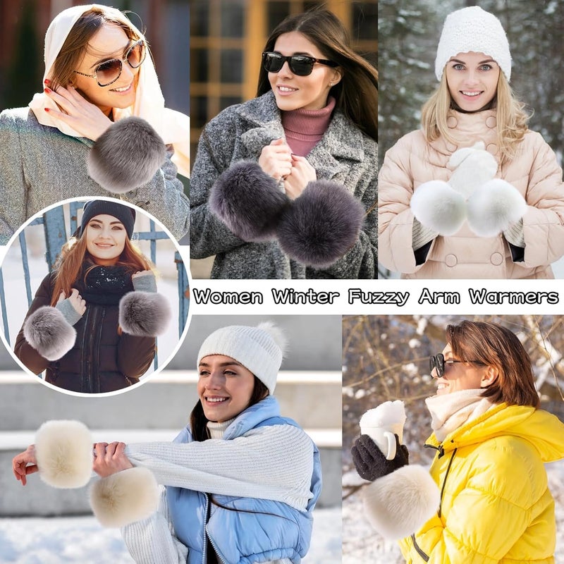Peecabe Winter Women Fuzzy Arm Warmers Girls Faux Fur Short Wrist Cuffs Fluffy Soft Wrist Cover Ankle Warmer - Image 3